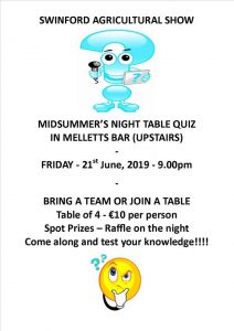 Table quiz poster in aid of Swinford agricultural show